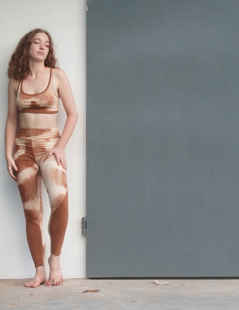 YOGA LEGGINGS, BROWN-WHITE, SHIBORI, COTTON