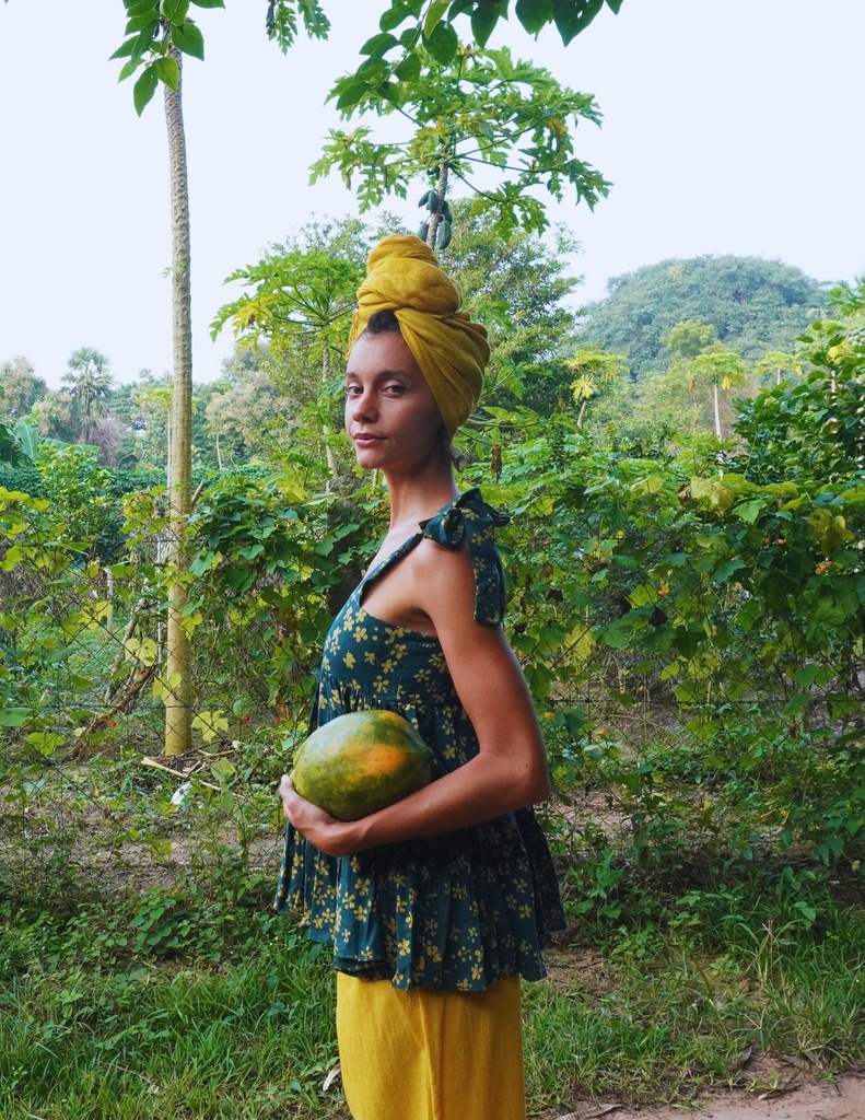 THICK STRAP FLARE TOP, GREEN-YELLOW, BATIK, COTTON