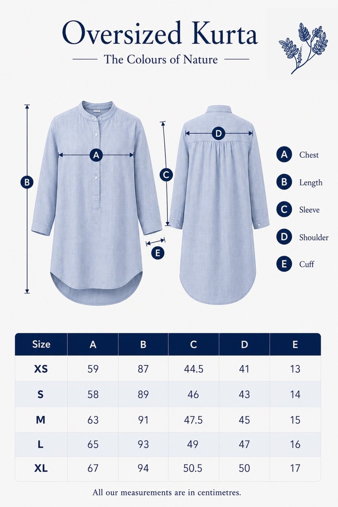 OVERSIZED KURTA, DARK BLUE, BATIK PLANTLINES, COTTON