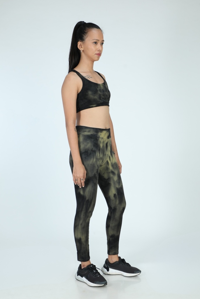 YOGA LEGGINGS, GREEN-KHAKI, SHIBORI CRUSHING, COTTON