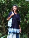 SLEEVE STRING TOP, BLUE-WHITE, PLAIN SHIBORI, COTTON