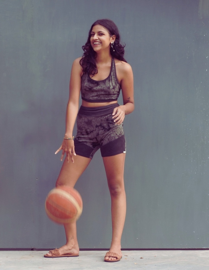 SPORTS SHORTS, GREY-BLACK, SHIBORI, COTTON