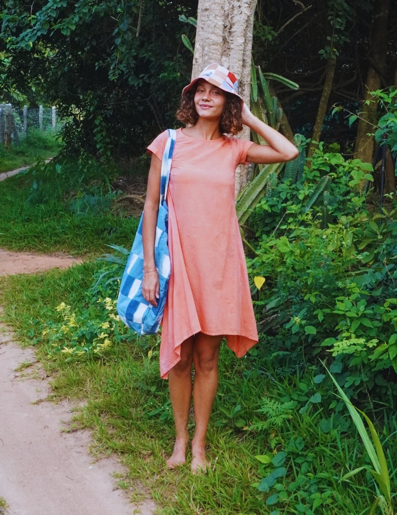 SIDEDROP DRESS, DARK SAPPAN PINK, PLAIN, COTTON