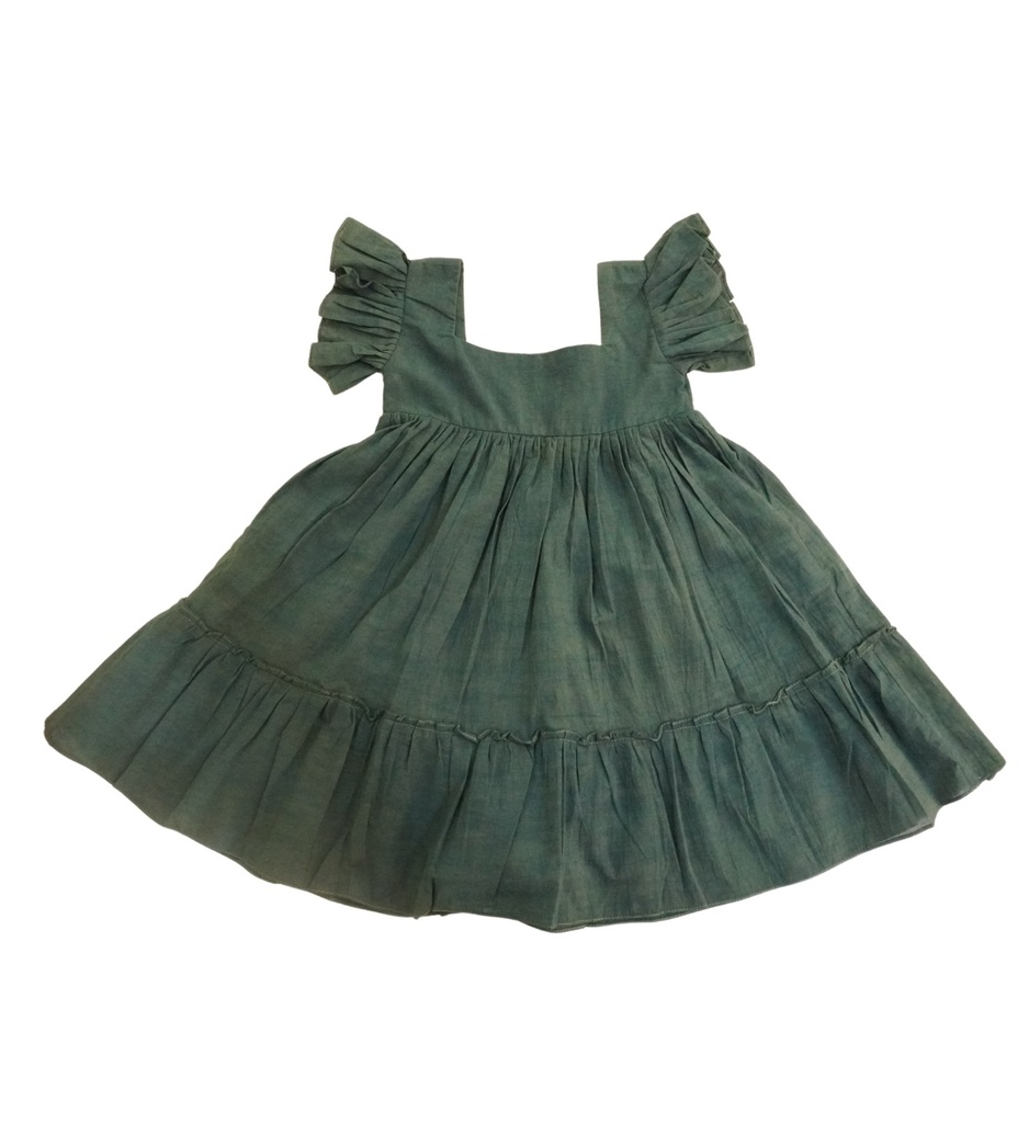 BABY PAA DRESS, DARK GREEN, COTTON
