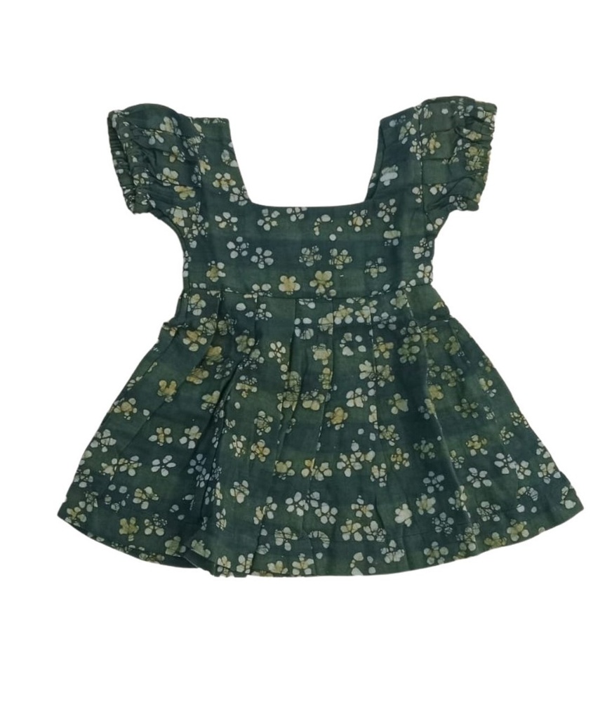 BABY PUFFY DRESS, GREEN, BATIK, COTTON