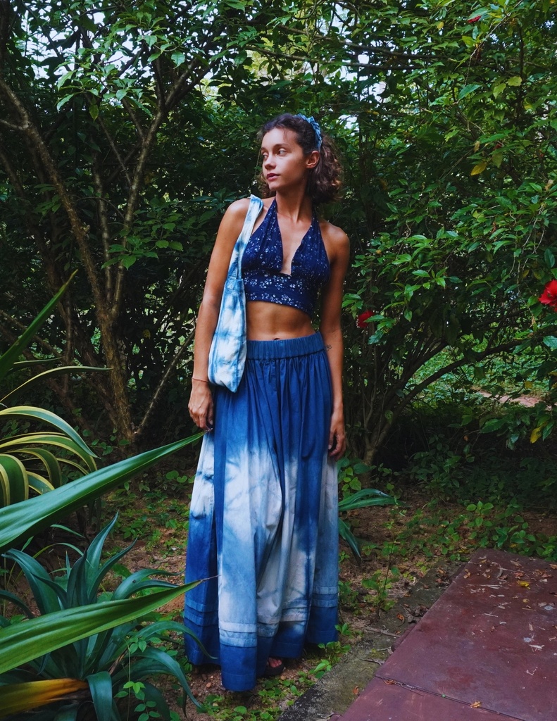 ELASTIC SKIRT, BLUE-WHITE, SHIBORI, COTTON