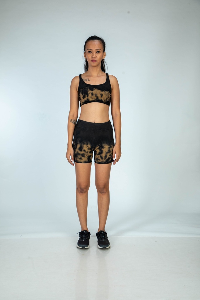 SPORTS SHORTS, BROWN-BLACK, HALF CRUSHING, COTTON