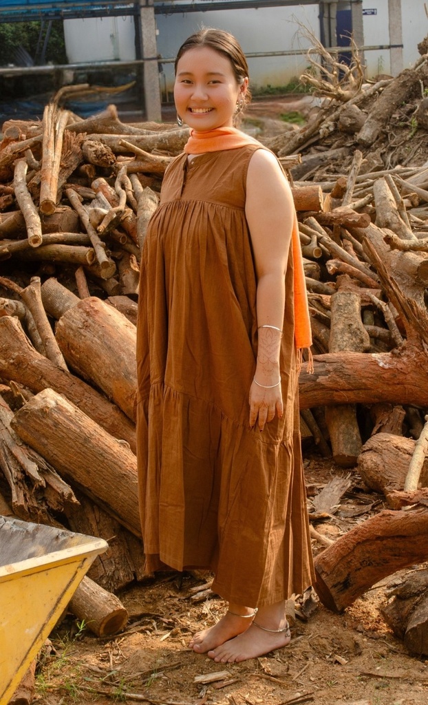 CASCADE DRESS, BROWN C044, EMBROIDERY, COTTON