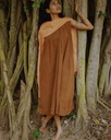 PLEATED DRESS, BROWN C046, PLAIN, COTTON