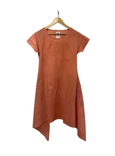 SIDEDROP DRESS, PEACH, PLAIN, COTTON
