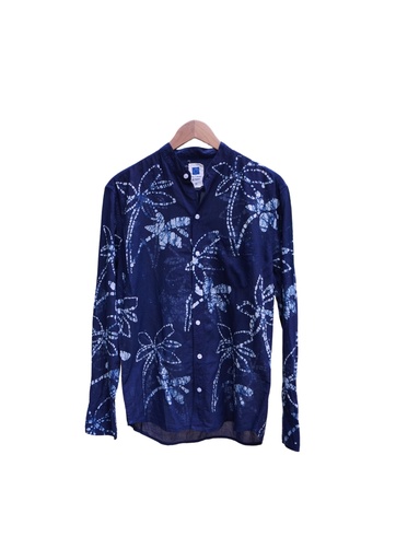 MAO LS SHIRT, BLUE, BATIK_FLOWERS, COTTON