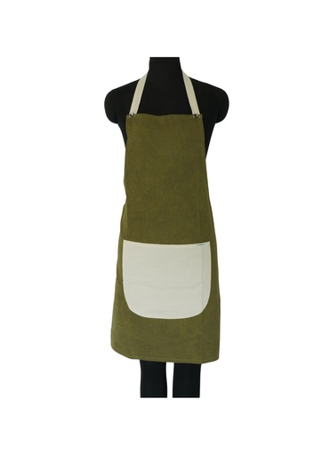 [APR-BTN-KH_11_WH-PLA-COT] BUTTON APRON, KHAKI-WHITE, COTTON