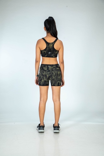 SPORTS SHORTS, GREEN-KHAKI, SHIBORI CRUSHING, COTTON
